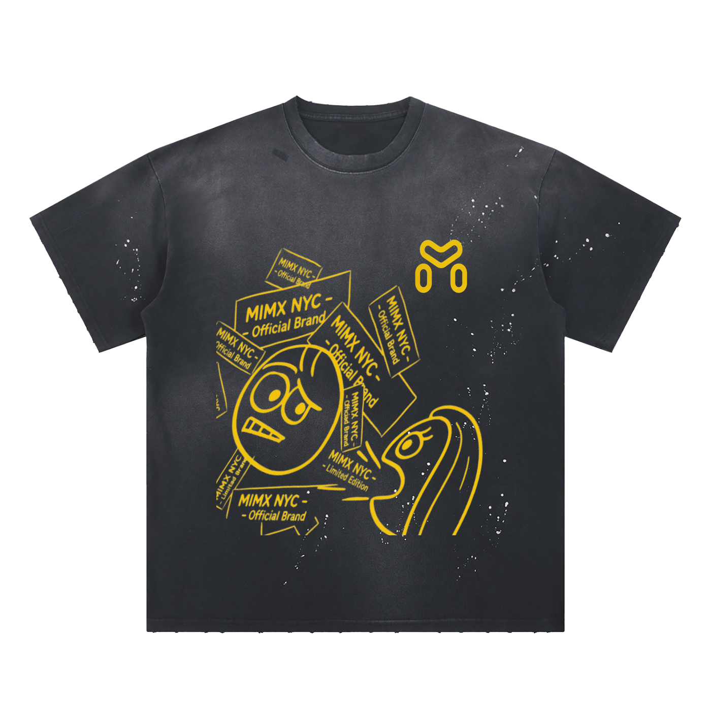 MIMS NYC Hand-Frayed Sunfade Paint Splatter T-Shirt