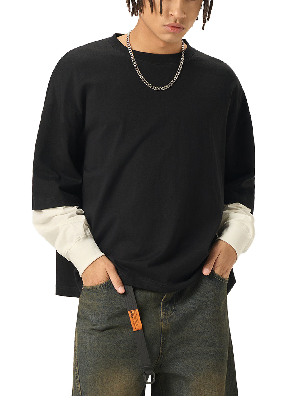 MIMS NYC Layered Contrast Sleeve T-Shirt