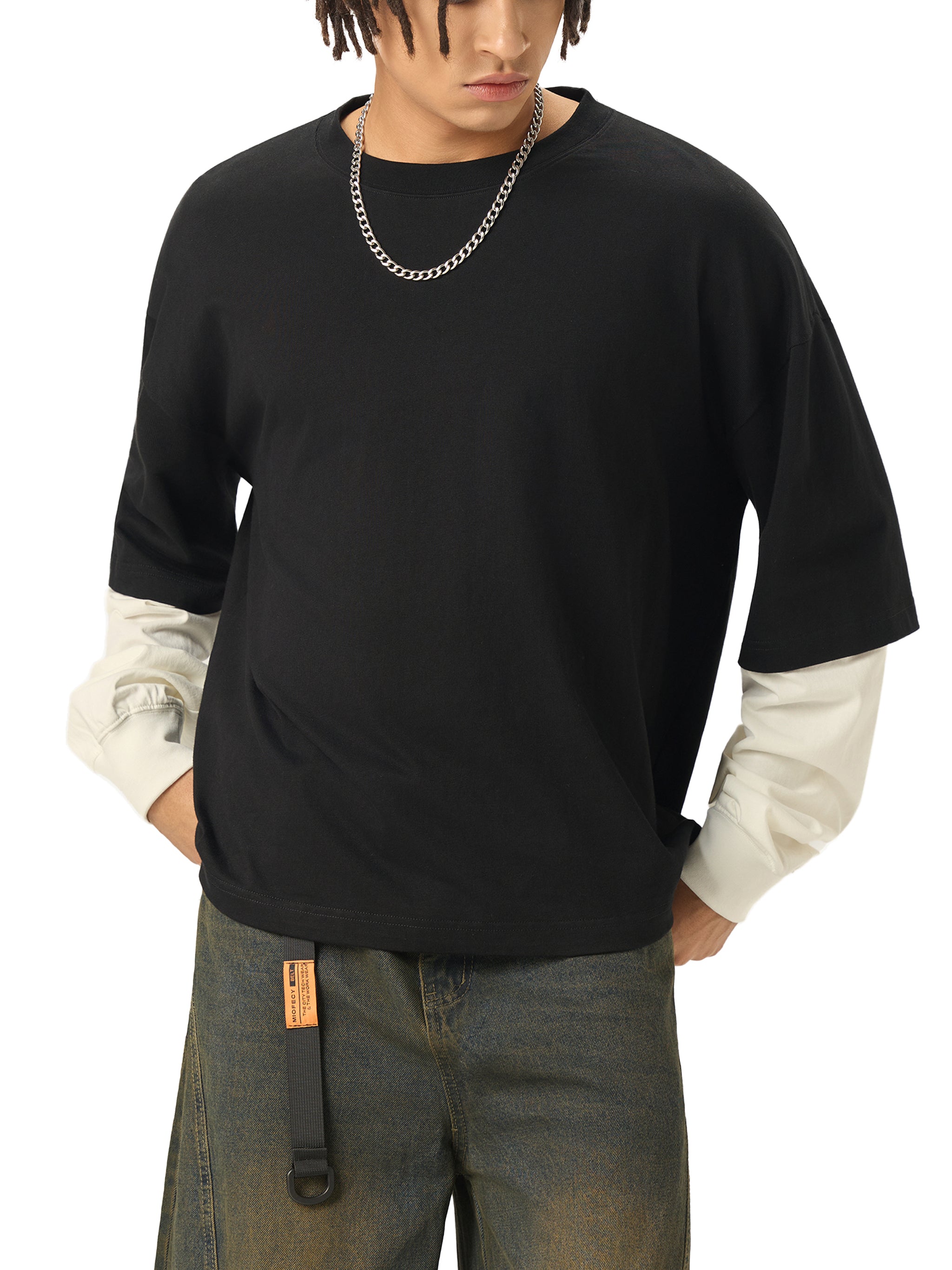 MIMS NYC Layered Contrast Sleeve T-Shirt