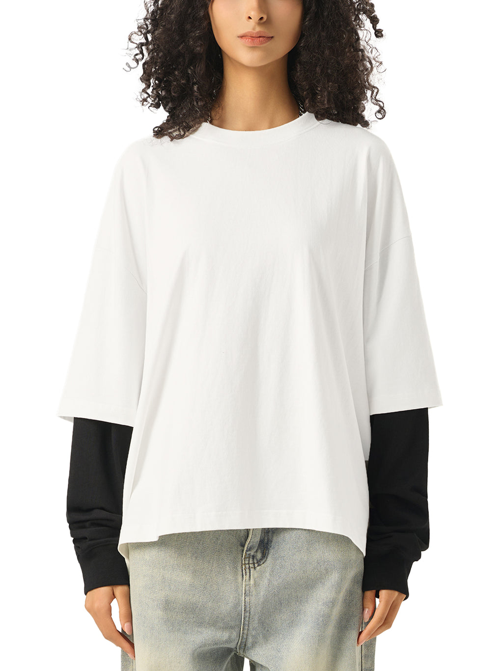 MIMS NYC Layered Contrast Sleeve T-Shirt