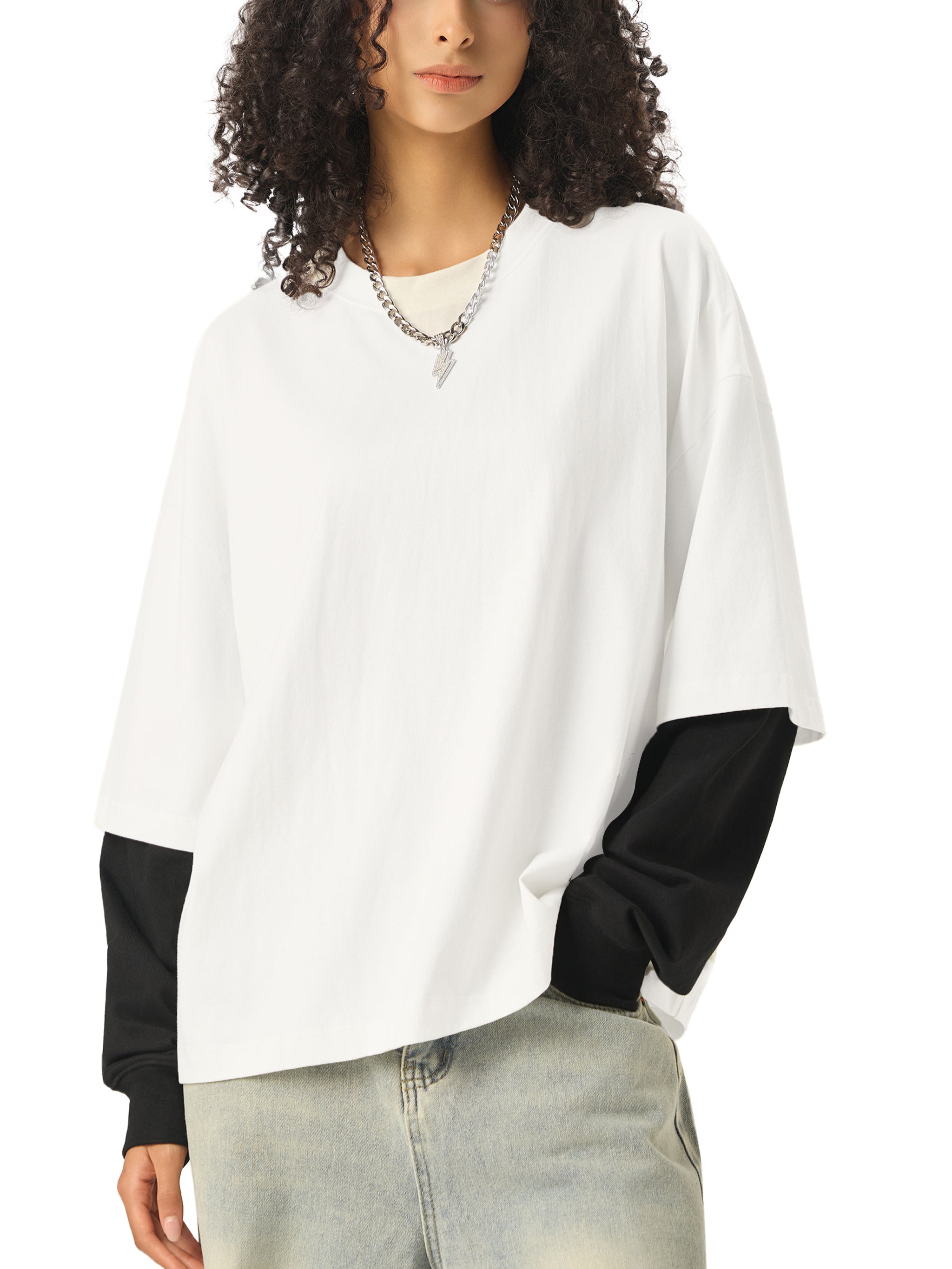 MIMS NYC Layered Contrast Sleeve T-Shirt
